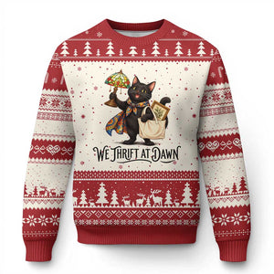 Funny Thrifting Black Cat Ugly Christmas Sweater We Thrift At Dawn Cat Lover Gift