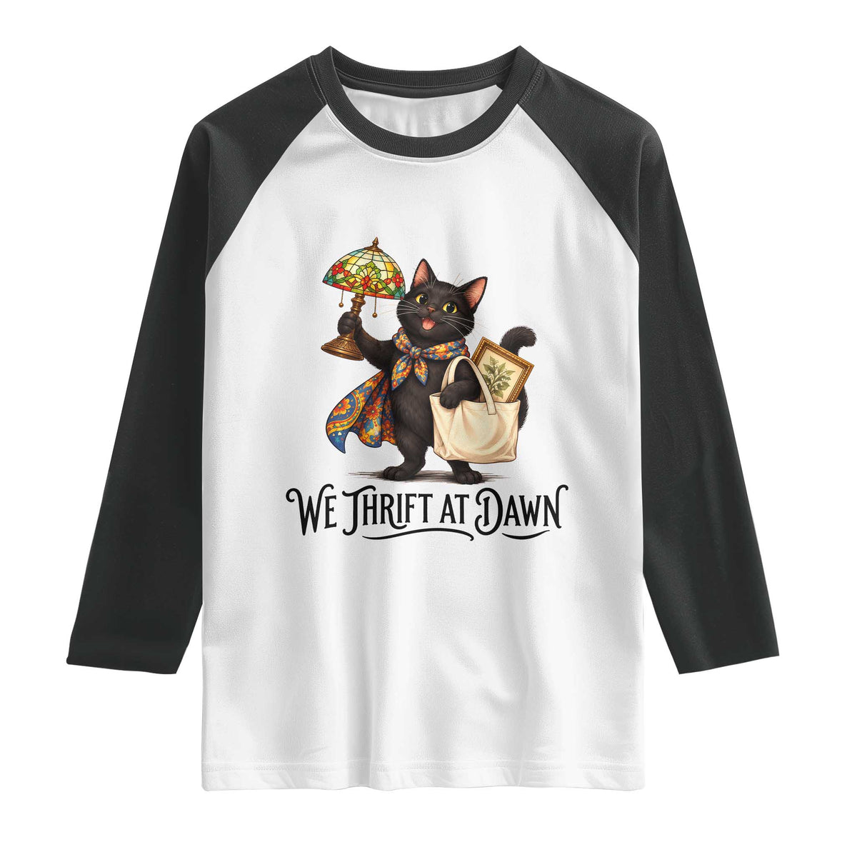 Funny Thrifting Black Cat Raglan Shirt We Thrift At Dawn Cat Lover Gift