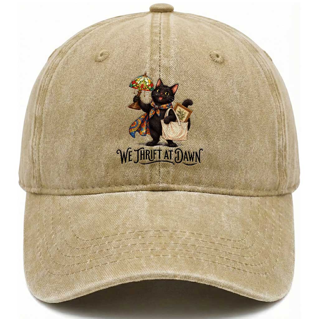 Funny Thrifting Black Cat Washed Cotton Baseball Cap We Thrift At Dawn Cat Lover Gift