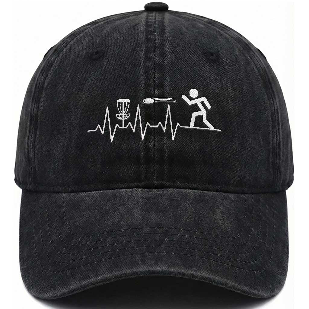 Disc Golf Heartbeat Washed Cotton Baseball Cap Golf Player Frisbee Sport Lover Gift