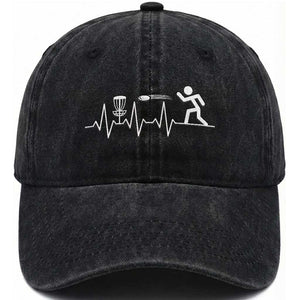 Disc Golf Heartbeat Washed Cotton Baseball Cap Golf Player Frisbee Sport Lover Gift