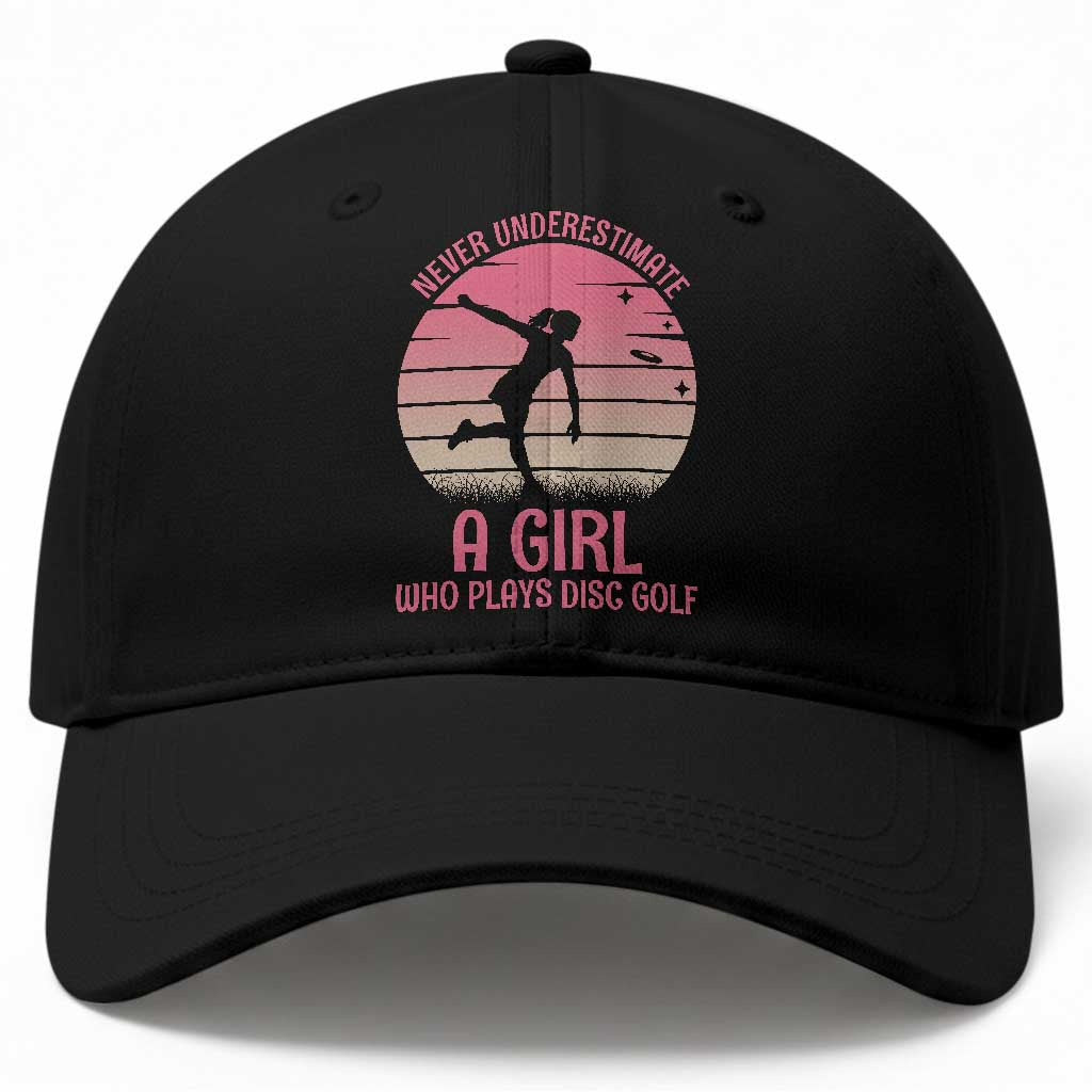 Disc Golf Lover Baseball Cap Never Underestimate A Girl Vintage Sunset Gift