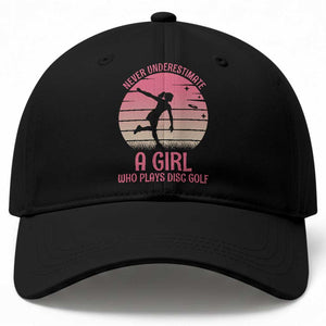 Disc Golf Lover Baseball Cap Never Underestimate A Girl Vintage Sunset Gift