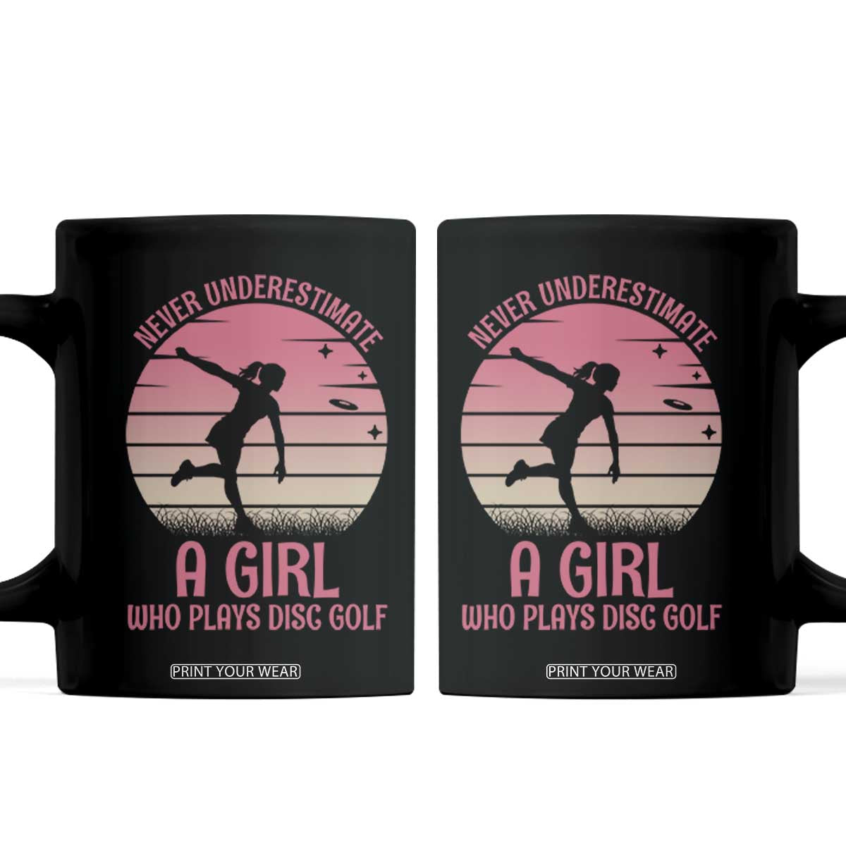 Disc Golf Lover Coffee Mug Never Underestimate A Girl Vintage Sunset Gift