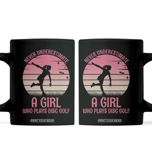 Disc Golf Lover Coffee Mug Never Underestimate A Girl Vintage Sunset Gift