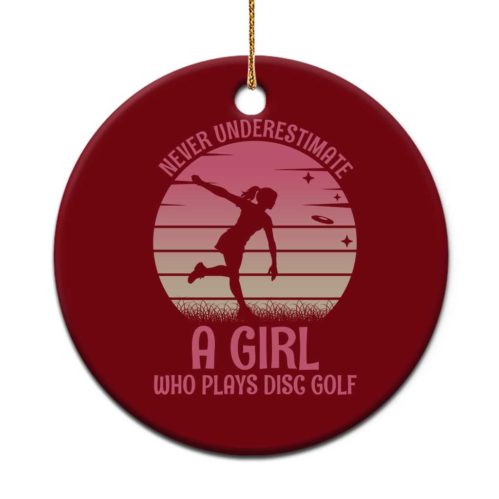 Disc Golf Lover Ceramic Ornament Never Underestimate A Girl Vintage Sunset Gift