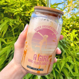 Disc Golf Lover Glass Can Never Underestimate A Girl Vintage Sunset Gift
