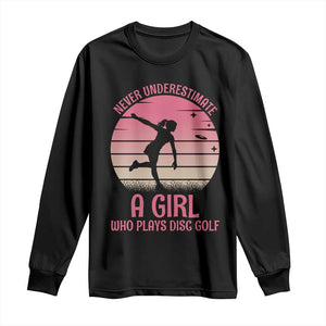 Disc Golf Lover Long Sleeve Shirt Never Underestimate A Girl Vintage Sunset Gift