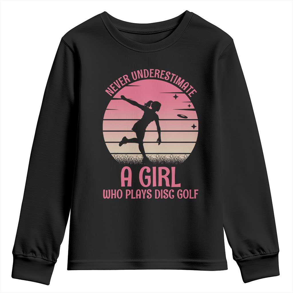 Disc Golf Lover Youth Sweatshirt Never Underestimate A Girl Vintage Sunset Gift