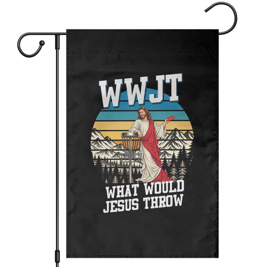 WWJT Disc Golf Lover Garden Flag What Would Jesus Throw Christian Faith Vintage Sunset Gift