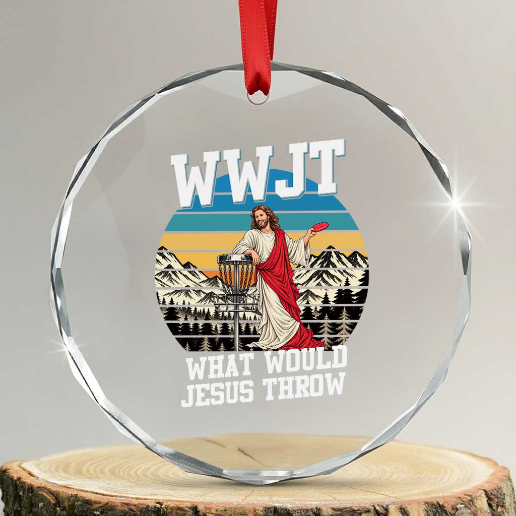 WWJT Disc Golf Lover Crystal Glass Ornament What Would Jesus Throw Christian Faith Vintage Sunset Gift