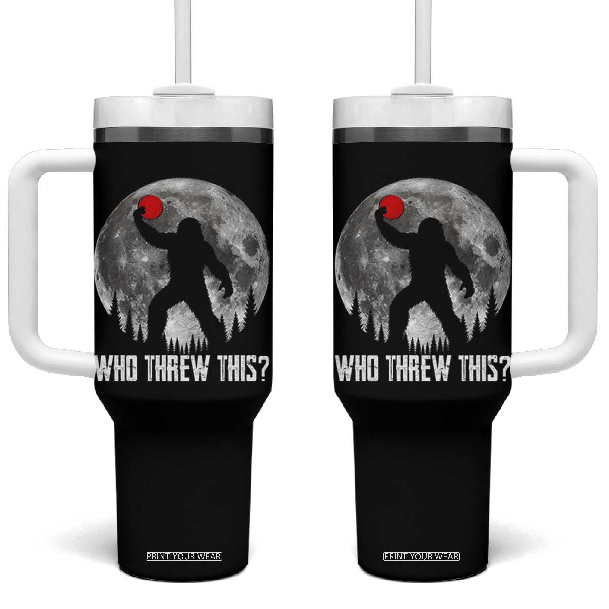 Funny Bigfoot Disc Golf Tumbler With Handle Who Threw This Frisbee Golf Gift