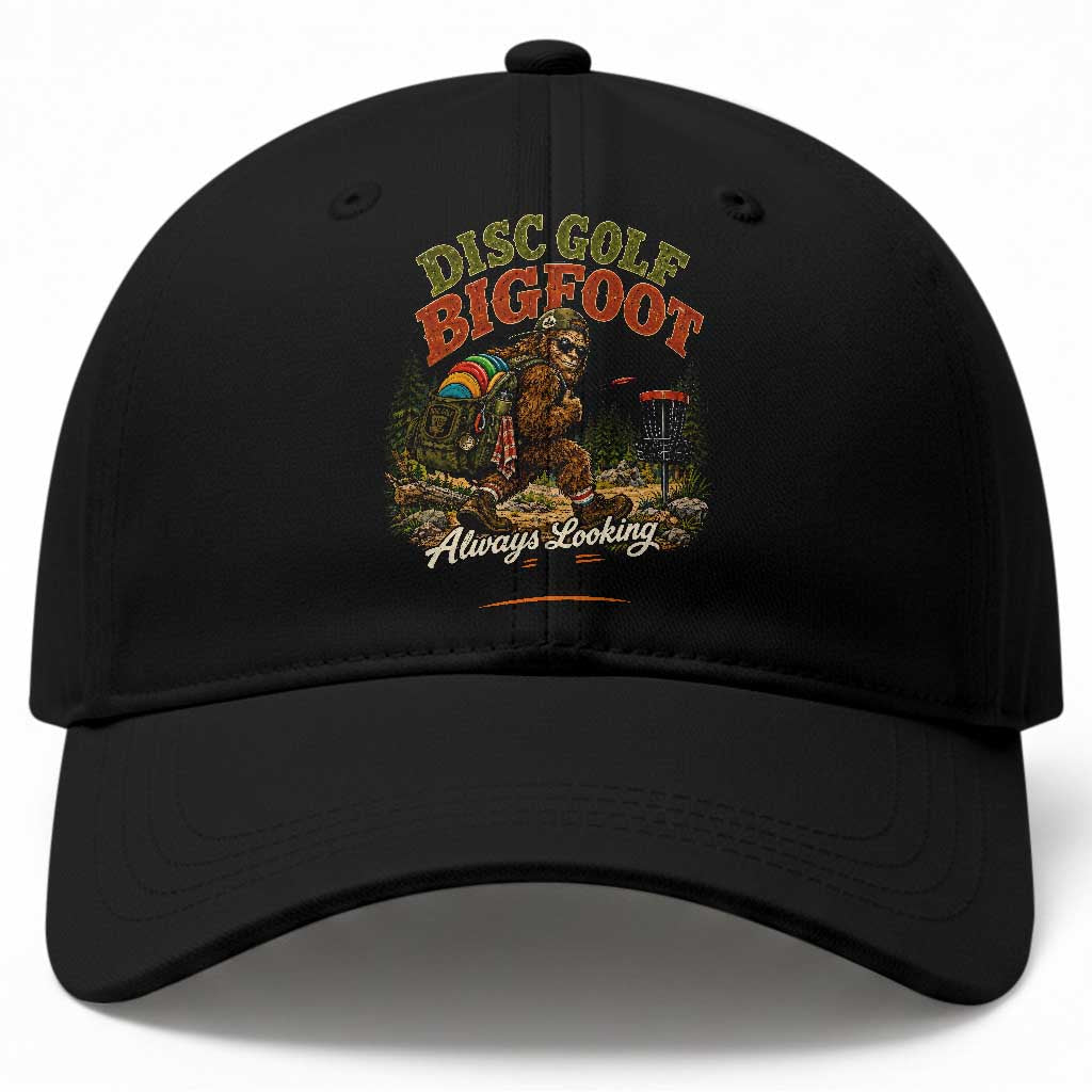 Disc Golf Bigfoot Club Baseball Cap Always Looking For One More Round Cryptid Gift