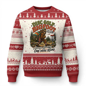 Disc Golf Bigfoot Club Ugly Christmas Sweater Always Looking For One More Round Cryptid Gift