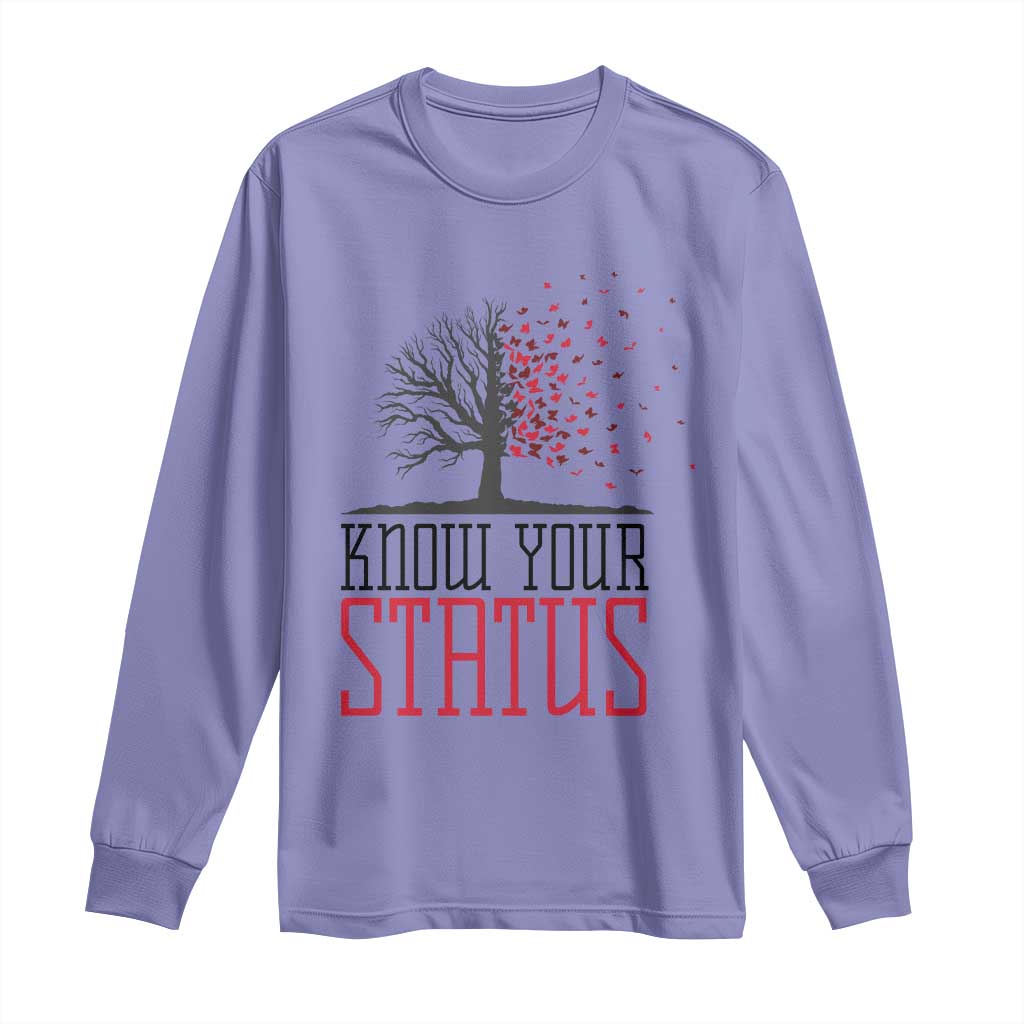 HIV Awareness Month Long Sleeve Shirt Know Your Status Prevention Support Gift TS12 Violet Print Your Wear