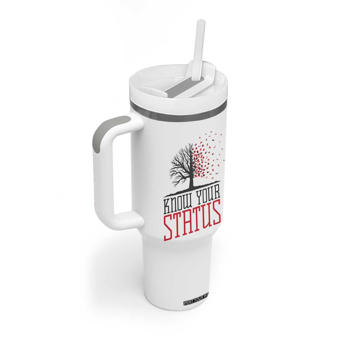 HIV Awareness Month Tumbler With Handle Know Your Status Prevention Support Gift TS12 Print Your Wear