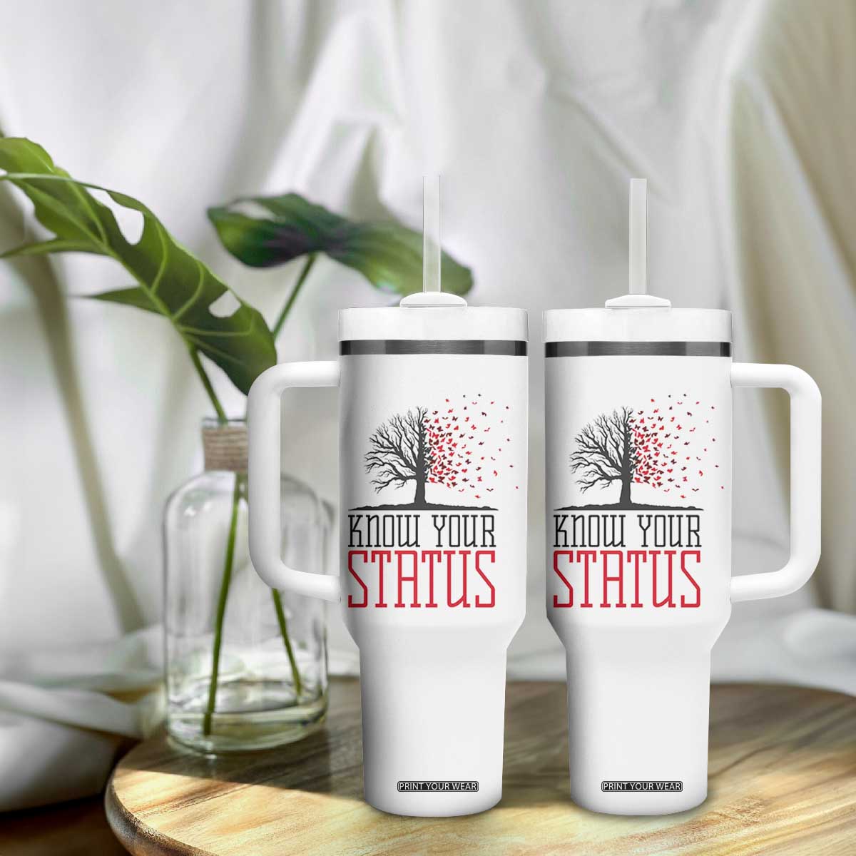 HIV Awareness Month Tumbler With Handle Know Your Status Prevention Support Gift TS12 Print Your Wear