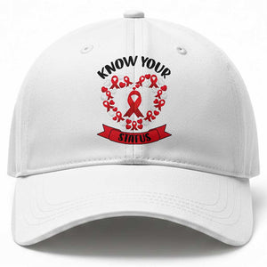 Know Your Status Red Ribbon HIV AIDS Awareness Support Month Gift Baseball Cap TS12 Print Your Wear