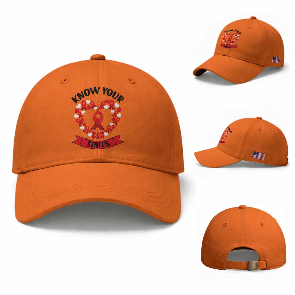 Know Your Status Red Ribbon HIV AIDS Awareness Support Month Gift Baseball Cap TS12 Baseball Cap Universal Fit Orange Print Your Wear