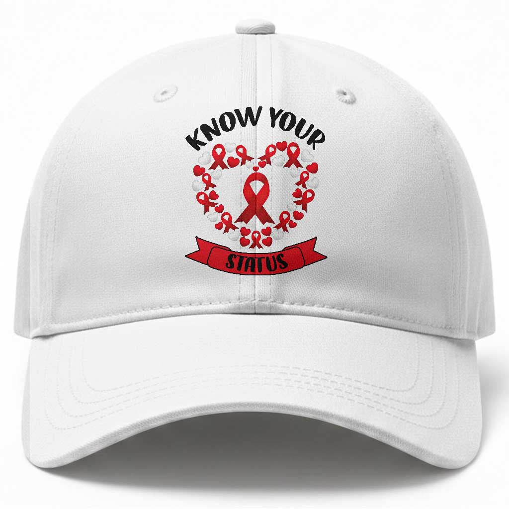 Know Your Status Red Ribbon HIV AIDS Awareness Support Month Gift Baseball Cap TS12 Print Your Wear