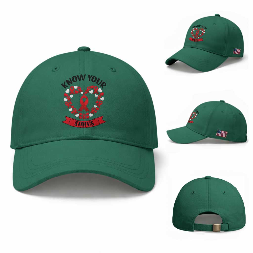 Know Your Status Red Ribbon HIV AIDS Awareness Support Month Gift Baseball Cap TS12 Baseball Cap Universal Fit Irish Green Print Your Wear