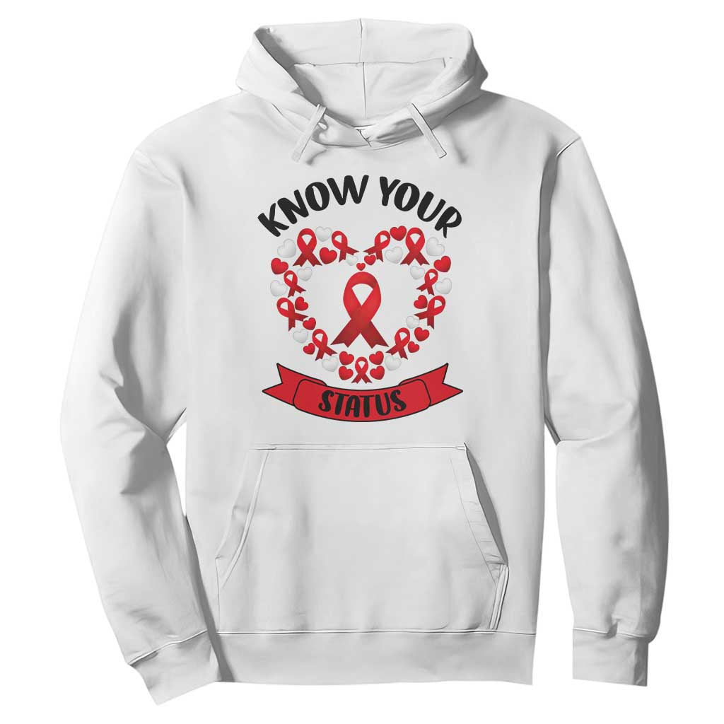 Know Your Status Red Ribbon HIV AIDS Awareness Support Month Gift Hoodie TS12 White Print Your Wear
