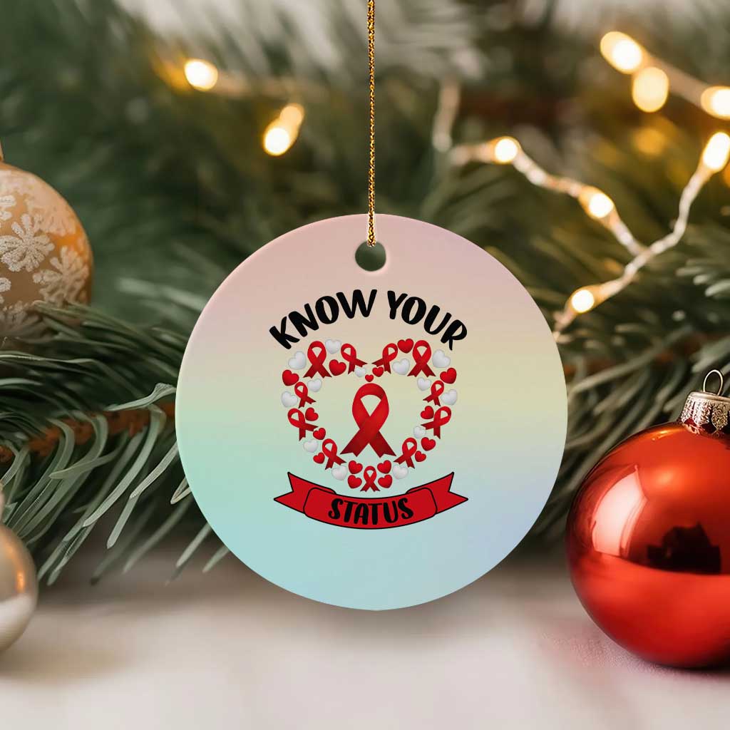 Know Your Status Red Ribbon HIV AIDS Awareness Support Month Gift Ceramic Ornament TS12 1pc Pastel Print Your Wear