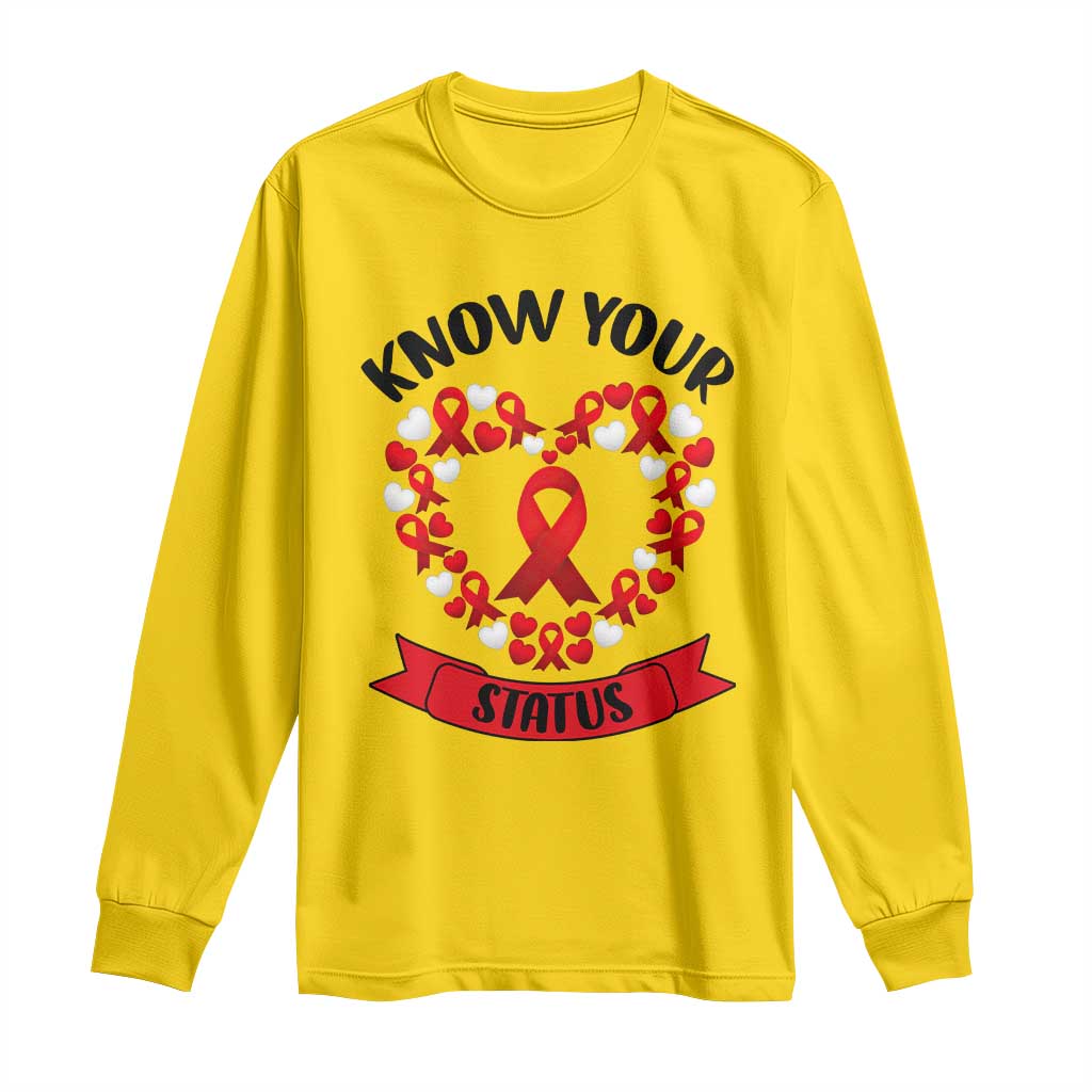 Know Your Status Red Ribbon HIV AIDS Awareness Support Month Gift Long Sleeve Shirt TS12 Daisy Print Your Wear