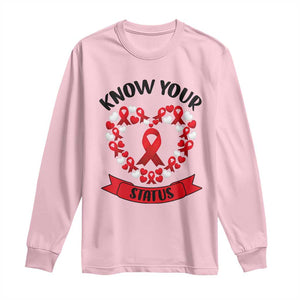Know Your Status Red Ribbon HIV AIDS Awareness Support Month Gift Long Sleeve Shirt TS12 Light Pink Print Your Wear