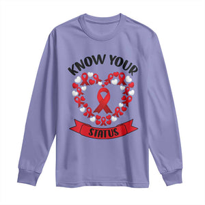 Know Your Status Red Ribbon HIV AIDS Awareness Support Month Gift Long Sleeve Shirt TS12 Violet Print Your Wear
