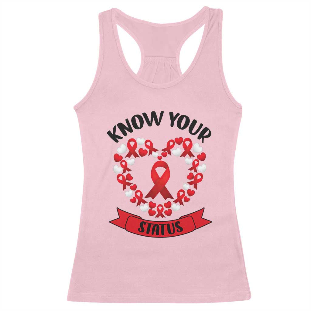 Know Your Status Red Ribbon HIV AIDS Awareness Support Month Gift Racerback Tank Top TS12 Light Pink Print Your Wear