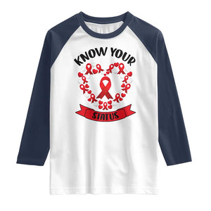 Know Your Status Red Ribbon HIV AIDS Awareness Support Month Gift Raglan Shirt TS12 White Navy Print Your Wear