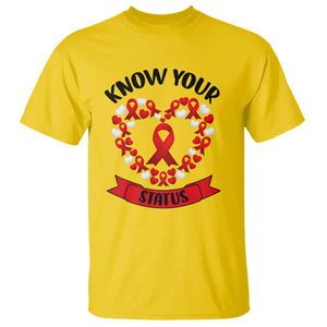 Know Your Status Red Ribbon HIV AIDS Awareness Support Month Gift T Shirt TS12 Daisy Print Your Wear