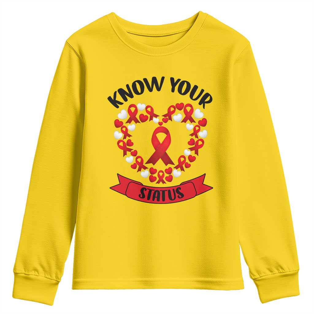 Know Your Status Red Ribbon HIV AIDS Awareness Support Month Gift Youth Sweatshirt TS12 Daisy Print Your Wear