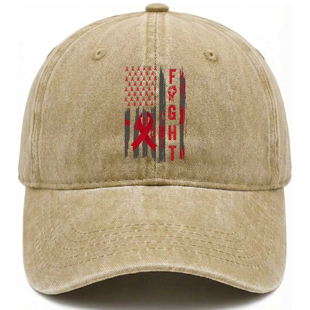 Fight For A Cure HIV AIDS Awareness Washed Cotton Baseball Cap Patriotic Red Ribbon Gift TS12 Print Your Wear