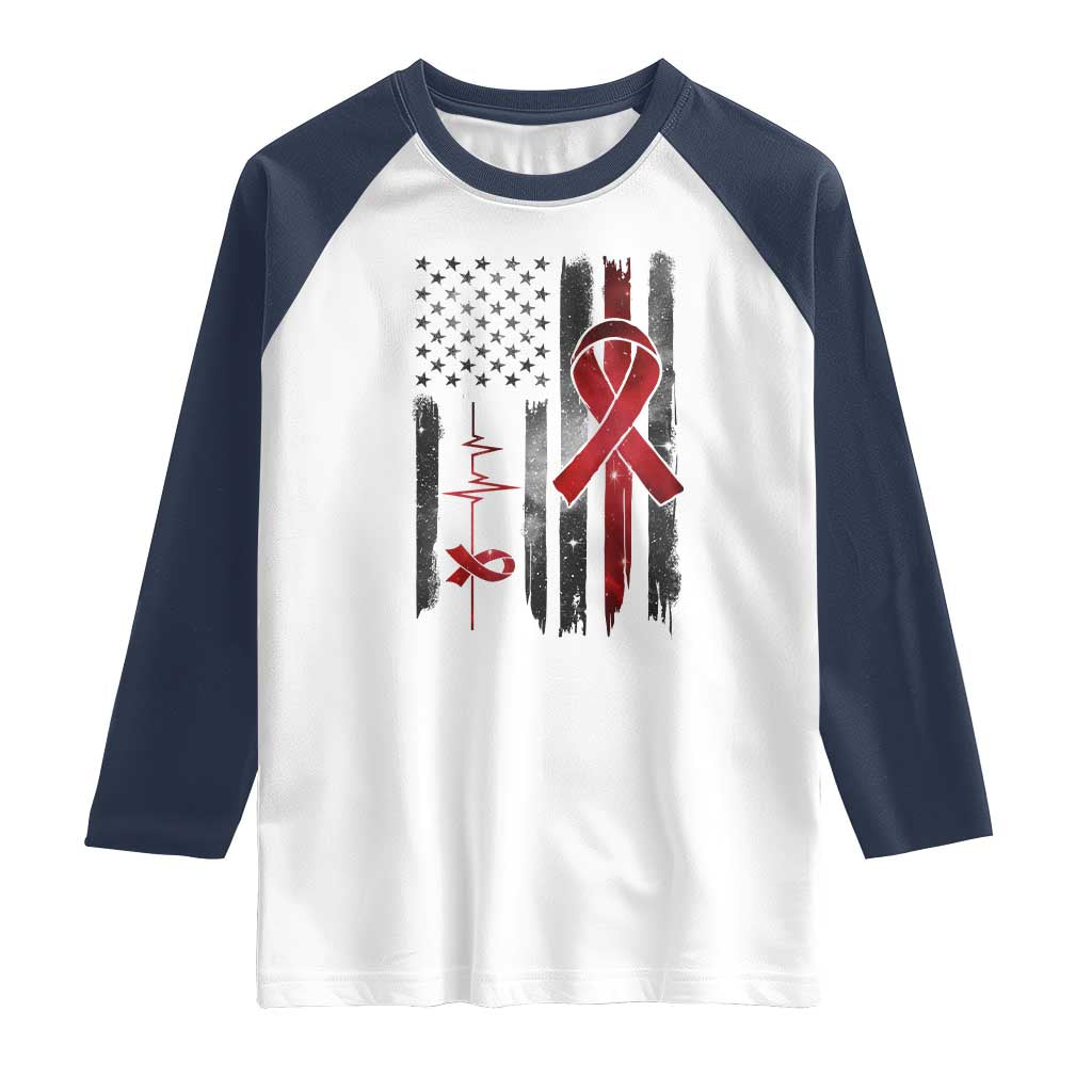 World AIDS Day Raglan Shirt American Flag Red Ribbon Gift TS12 White Navy Print Your Wear