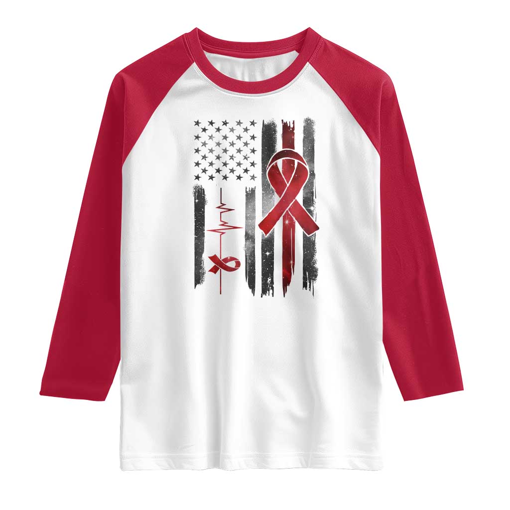 World AIDS Day Raglan Shirt American Flag Red Ribbon Gift TS12 White Red Print Your Wear