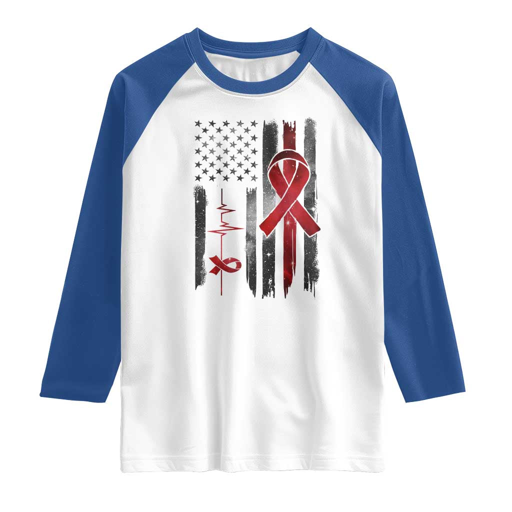 World AIDS Day Raglan Shirt American Flag Red Ribbon Gift TS12 White Royal Print Your Wear