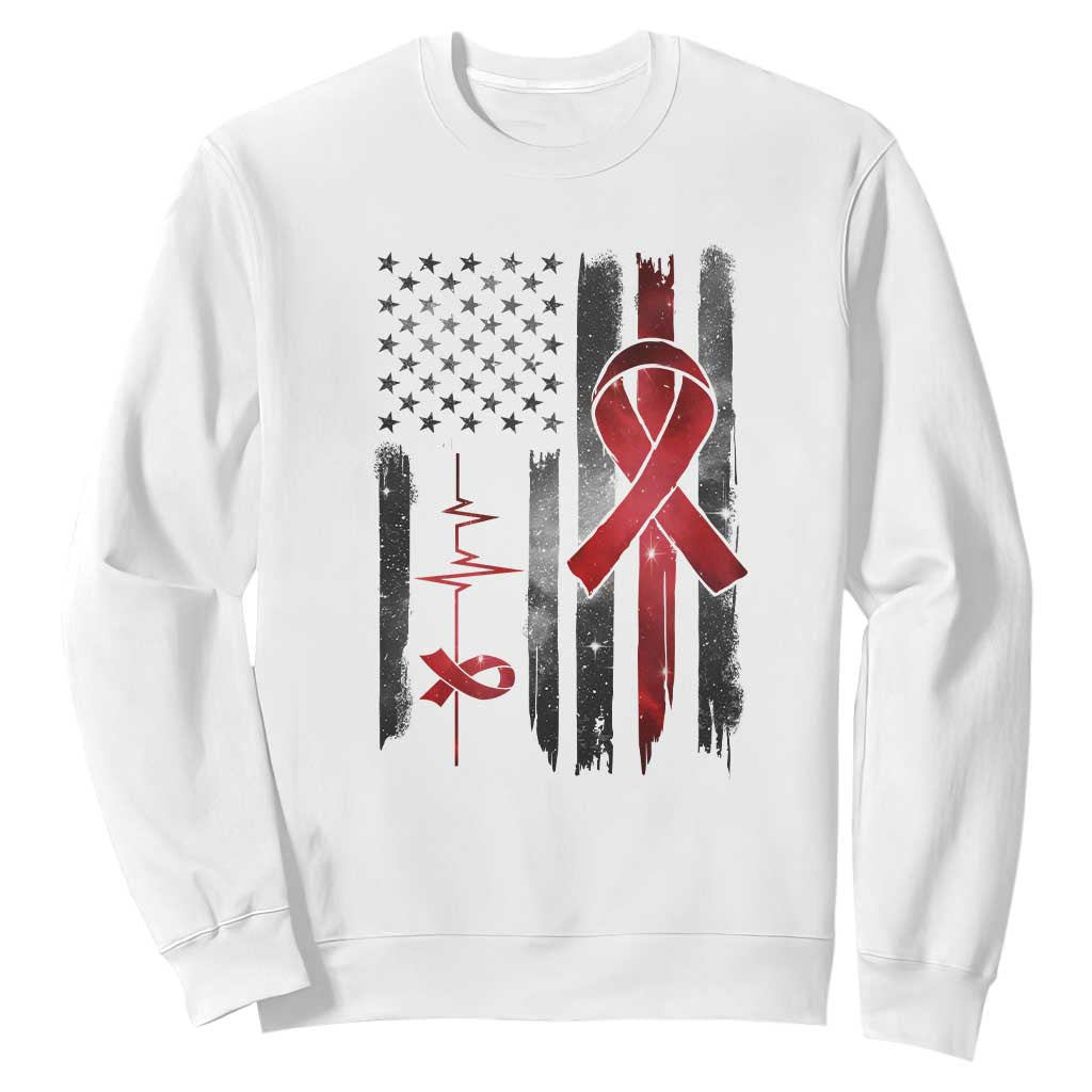 World AIDS Day Sweatshirt American Flag Red Ribbon Gift TS12 White Print Your Wear