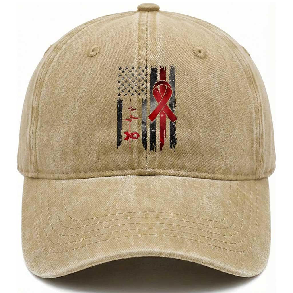 World AIDS Day Washed Cotton Baseball Cap American Flag Red Ribbon Gift TS12 Print Your Wear