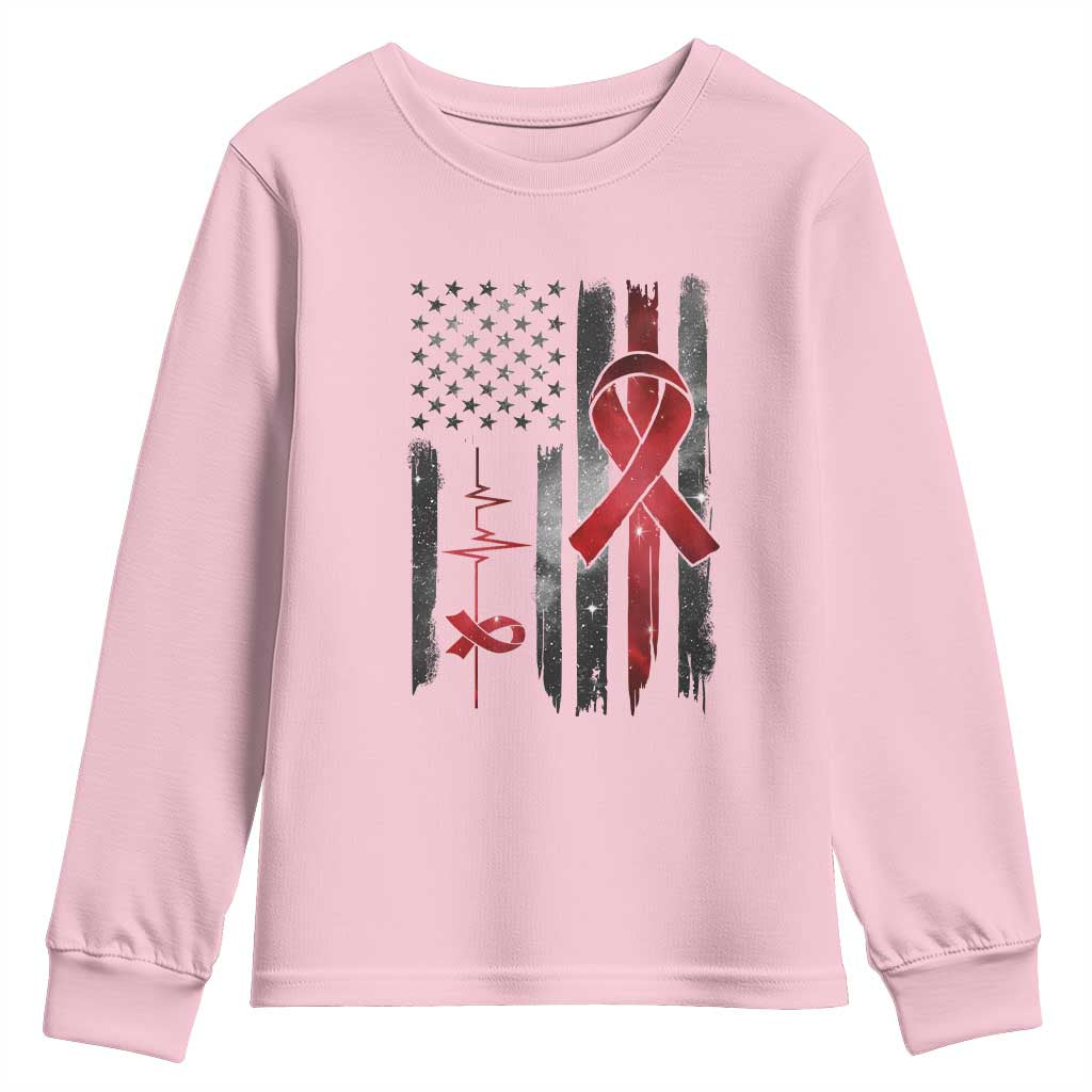 World AIDS Day Youth Sweatshirt American Flag Red Ribbon Gift TS12 Light Pink Print Your Wear