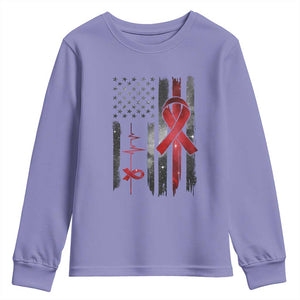 World AIDS Day Youth Sweatshirt American Flag Red Ribbon Gift TS12 Violet Print Your Wear