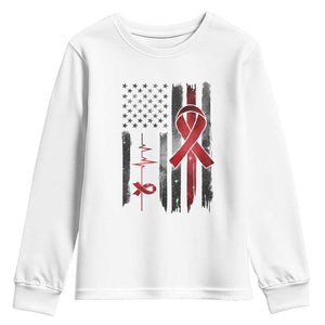 World AIDS Day Youth Sweatshirt American Flag Red Ribbon Gift TS12 White Print Your Wear