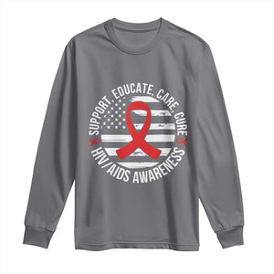 Support Educate Care Cure HIV Awareness Month Gift Long Sleeve Shirt TS12 Charcoal Print Your Wear