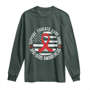 Support Educate Care Cure HIV Awareness Month Gift Long Sleeve Shirt TS12 Dark Forest Green Print Your Wear