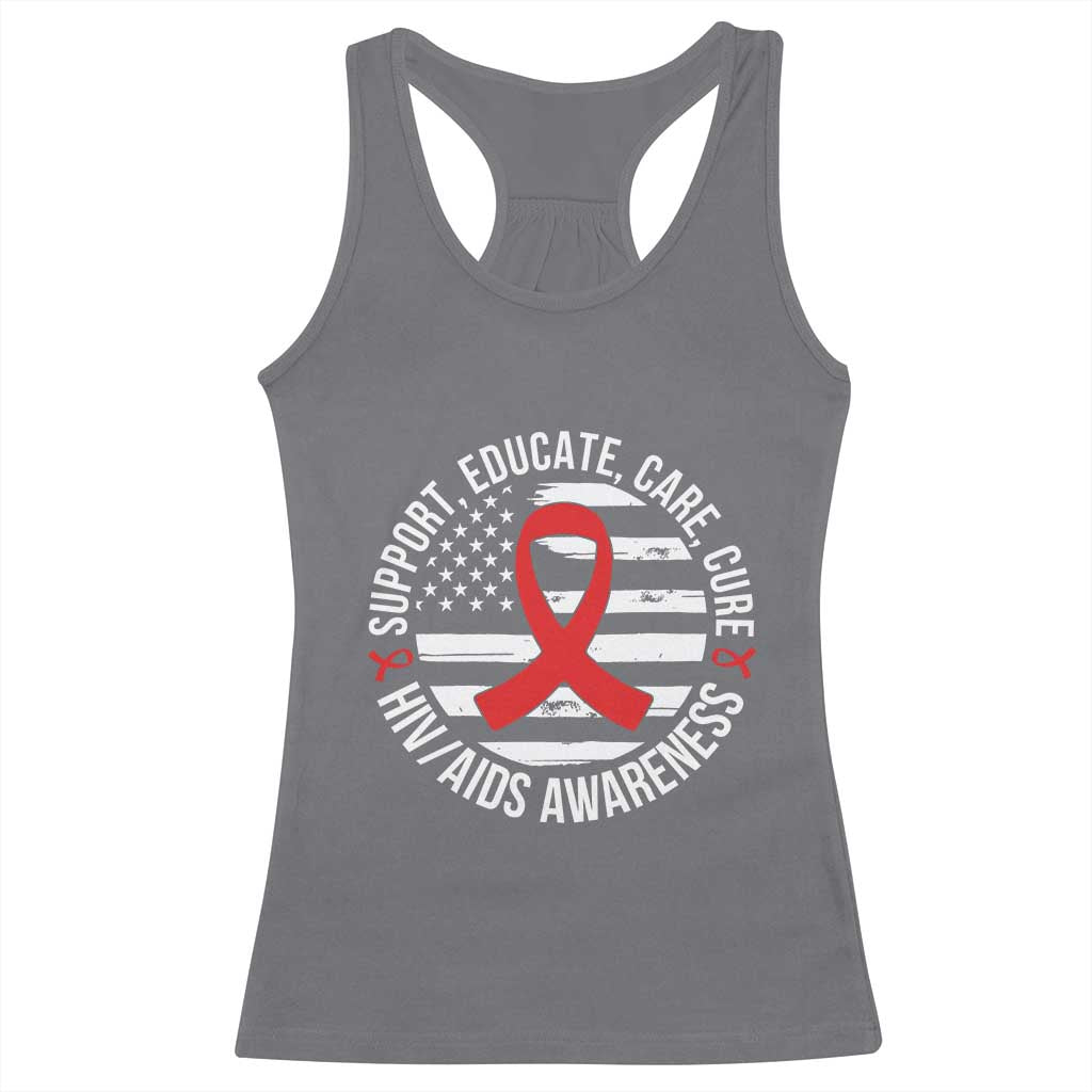 Support Educate Care Cure HIV Awareness Month Gift Racerback Tank Top TS12 Charcoal Print Your Wear