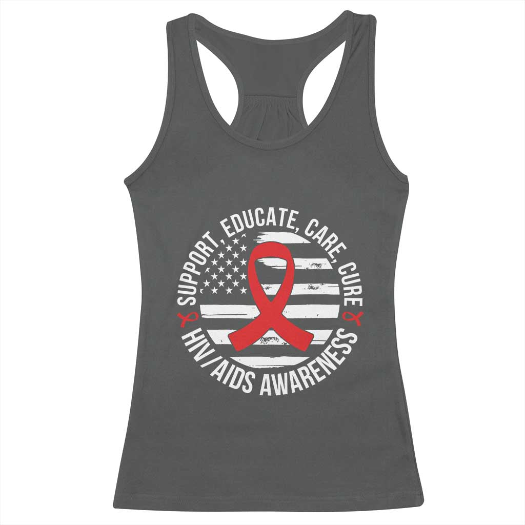 Support Educate Care Cure HIV Awareness Month Gift Racerback Tank Top TS12 Dark Heather Print Your Wear