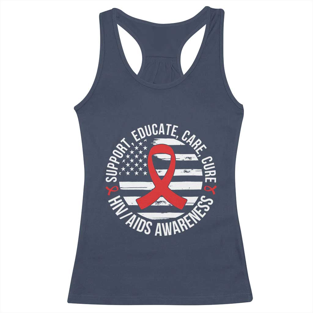 Support Educate Care Cure HIV Awareness Month Gift Racerback Tank Top TS12 Navy Print Your Wear