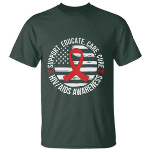 Support Educate Care Cure HIV Awareness Month Gift T Shirt TS12 Dark Forest Green Print Your Wear