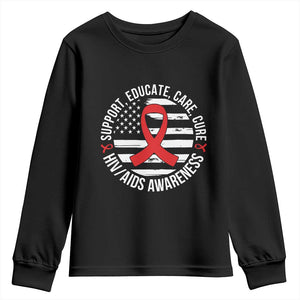 Support Educate Care Cure HIV Awareness Month Gift Youth Sweatshirt TS12 Black Print Your Wear